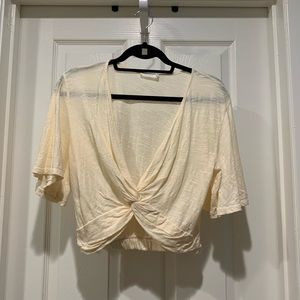 Deep V Lush Cream Linen Top
